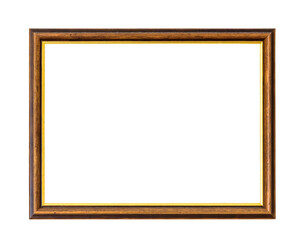Wooden picture frame with golden element