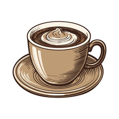 Brown Coffee Cup with Creamy Swirl on Saucer