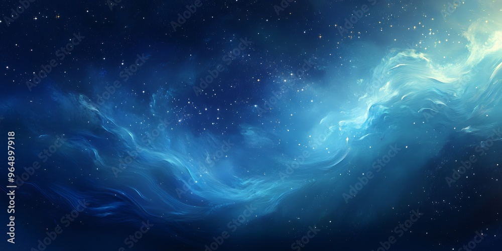 Wall mural Abstract blue starry sky with clouds and shining lights.