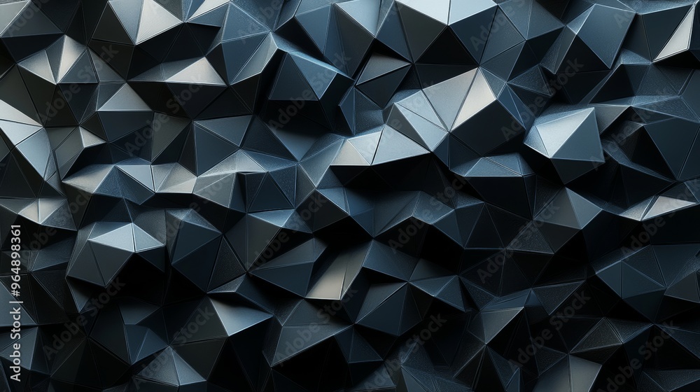 Wall mural tetrahedrons on a black, polygonal 3d banner.