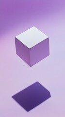 Floating white cube with shadow on purple background