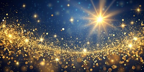Obraz premium Beautiful abstract background with dark and golden particles .Christmas Golden light shine particles broken on navy blue background. Gold foil texture. Holiday.