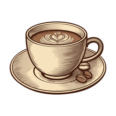 Creamy Coffee Cup with Heart Design and Coffee Beans