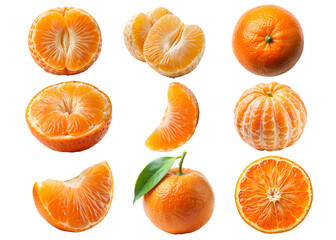 set of tangerines  isolated on transparent background png