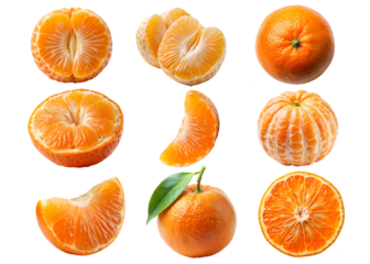 set of tangerines  isolated on transparent background png