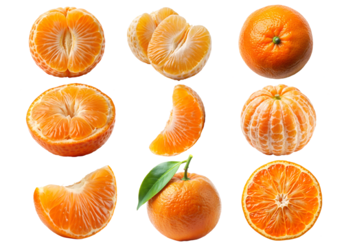 set of tangerines  isolated on transparent background png