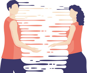 Man and woman, the moment of meeting, the psychology of relationships. Vector illustration in flat style.