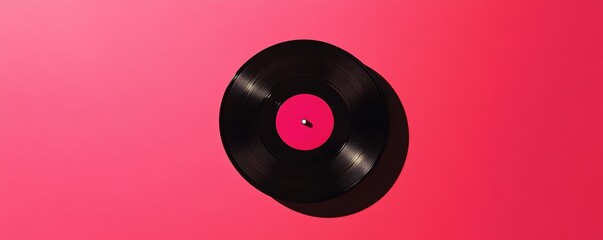 Vinyl record on pink background, retro music concept