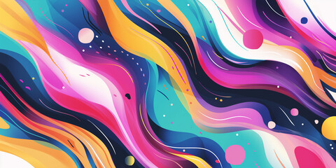 The abstract background showcases retro wave shapes, adding rhythm and movement to the vintage-inspired design