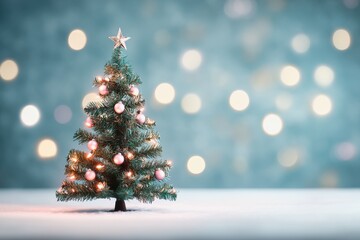 Obraz premium Elegant christmas gift box sitting on a wooden surface with christmas tree lights in background