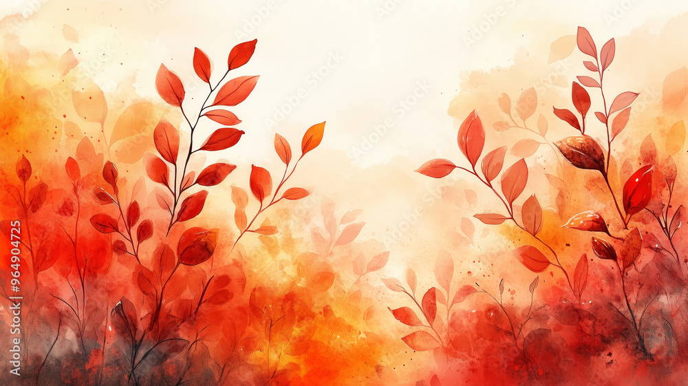 Poster a painting of autumn tree with orange leaves. the leaves are spread out and background is a mix of o