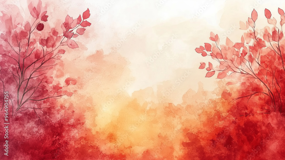 Poster a painting of autumn tree with orange leaves. the leaves are spread out and background is a mix of o