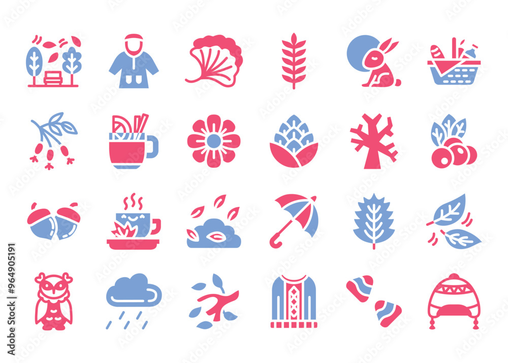 Poster seasonal autumn in flat two color icon set.vector illustration