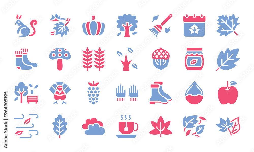 Canvas Prints autumn flat two color icon set.vector illustration