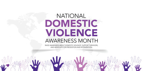 National domestic violence awareness month is observed every year in october. Domestic violence awareness month, background with purple ribbon. Vector illustration.
