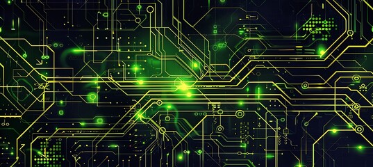 Fototapeta premium Abstract Black Background with Cybernetic Green Overlapping Lines