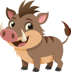 Cute cartoon warthog, african animal isolated