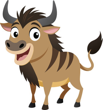 Cute cartoon wildebeest isolated, african animal