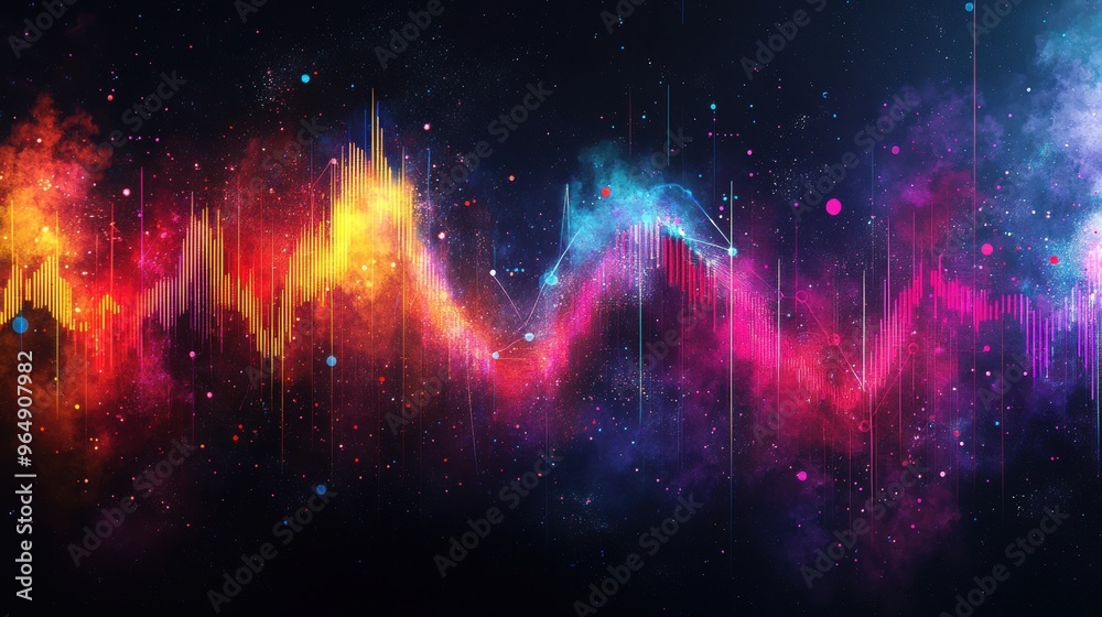 Wall mural a colorful wave of sound is projected onto a black background