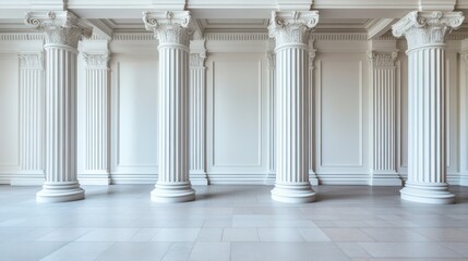 Elegant white columns in a spacious, well-lit architectural setting