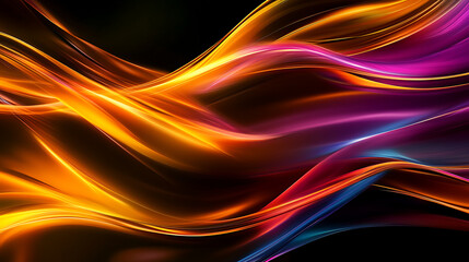 Naklejka premium Abstract colorful glowing waves in motion on black background. Dynamic, vibrant, and futuristic.