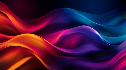 Abstract background with flowing, vibrant waves in shades of blue, red, and purple against a dark background.