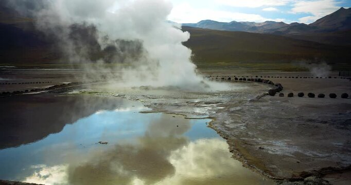 Geysers of El Tatio, rising steam, geothermal area, Atacama Desert, Chile, South America