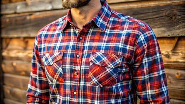 Rugged cowboy-inspired western pattern shirt with vibrant red and blue flannel plaid, adorned with intricate stitching and classic snap buttons, evoking rustic country charm.