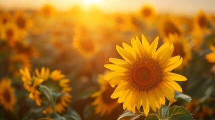 Obraz premium Blooming Sunflowers: Breathtaking Summer Landscape.Generative AI咲くヒマワリ：息をのむような夏の風景.Generative AI