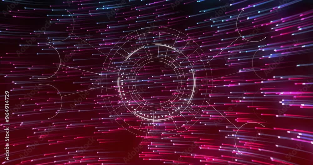 Poster animation of scope scanning with connections over light trails on black background