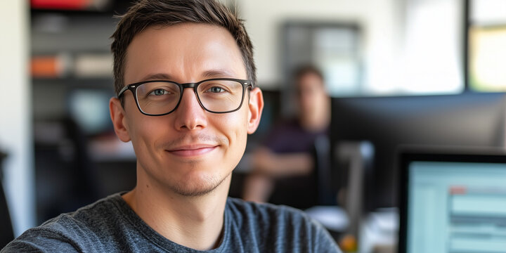 L&auml;chelnder Webentwickler im modernen B&uuml;ro