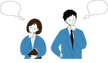 考える会社員の男女