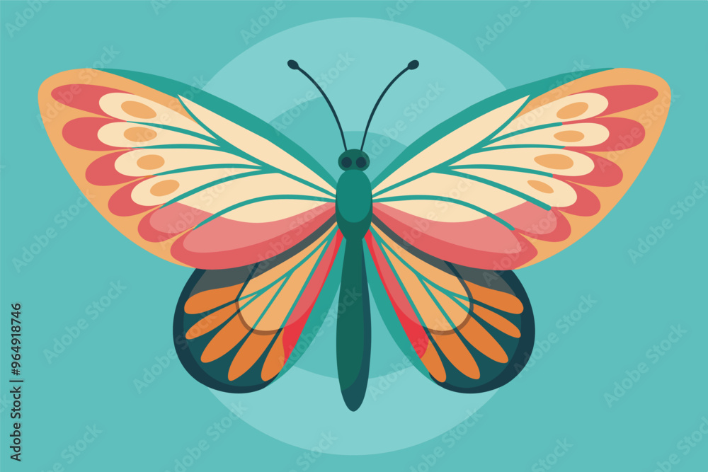 Poster a colorful butterfly with intricate wing patterns resting against a teal background, showcasing its 