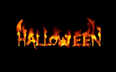 Fiery orange and yellow Halloween text on black background, perfect for spooky and festive designs. 
