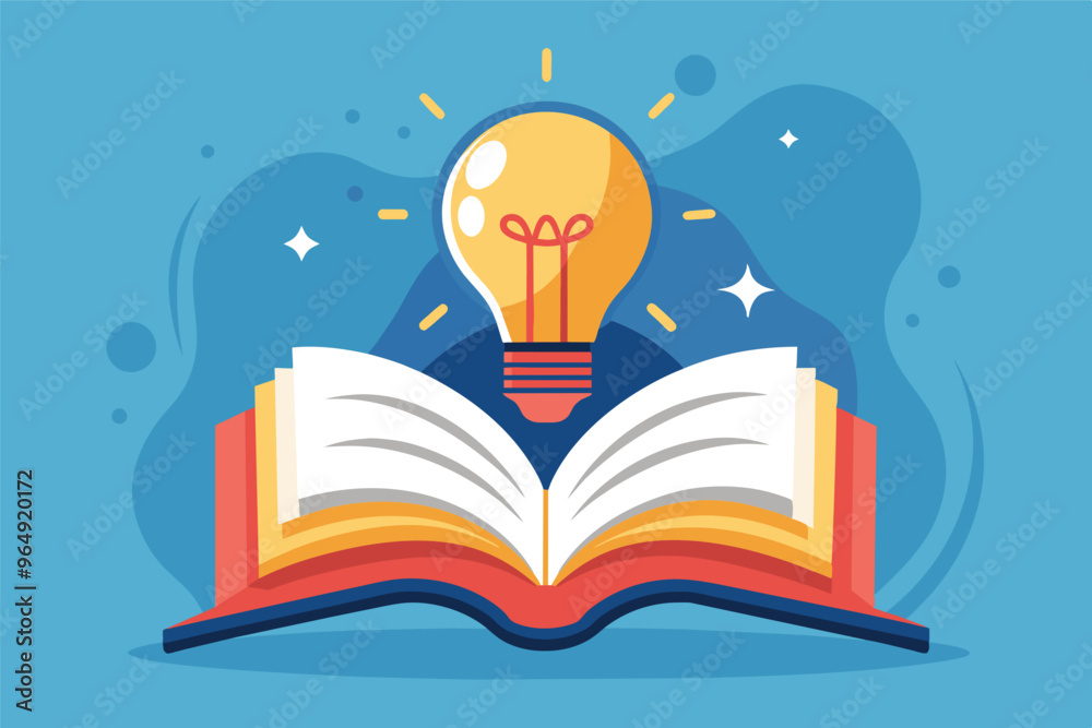 Aufkleber A bright light bulb emerging from an open book amidst colorful leaves, symbolizing creativity and learning in a vibrant and imaginative setting