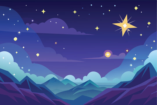 Beautiful night sky filled with shining stars and wispy clouds under a deep blue backdrop during twilight hours