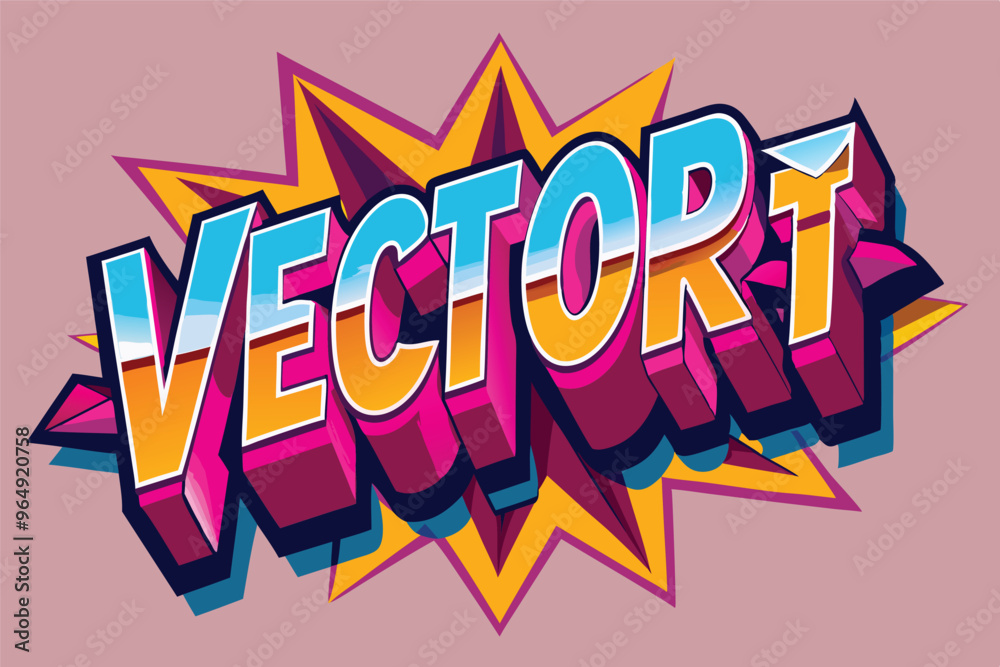 Poster Vibrant vector art showcasing bold lettering with dynamic colors and playful design elements against a pink background