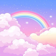 Dreamy Sky with Rainbow and Pastel Clouds