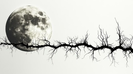 Eerie Full Moon Halloween Night with Dark Branch Silhouette - Perfect for Spooky Event Promotions and Graphic Design