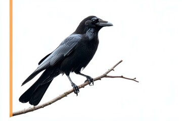 Spooky Black Crow on Branch - Captivating Halloween Wildlife Photography for Seasonal Decor and Marketing