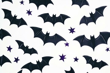 Whimsical Halloween Bat Pattern with Purple Stars - Perfect for Festive Decorations, Marketing, and Children's Activities