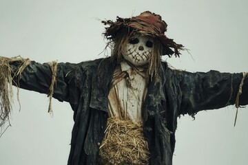 Fototapeta premium Eerie Scarecrow with Straw Hat - Scary Halloween Concept