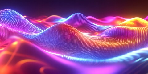 Obraz premium Abstract neon glowing waves on a dark background.