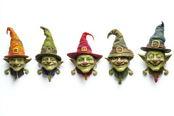 5 Whimsical Halloween Goblins with Colorful Hats