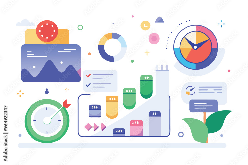Fototapete colorful and engaging digital illustration of data analytics concepts including charts, graphs, and 