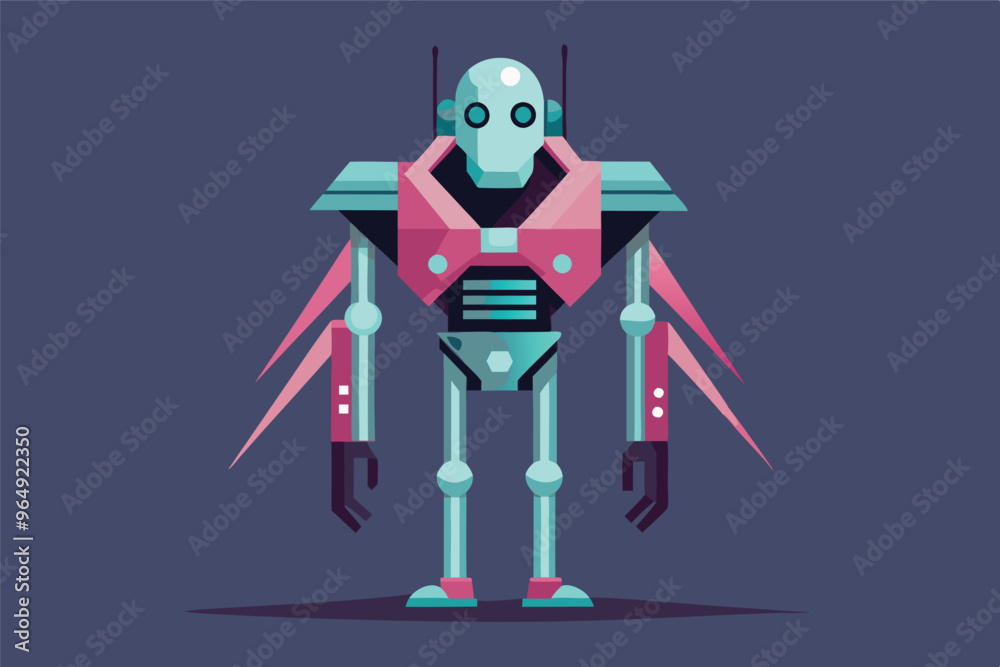 Aufkleber a colorful robot character design standing against a purple background, showcasing a modern, stylize