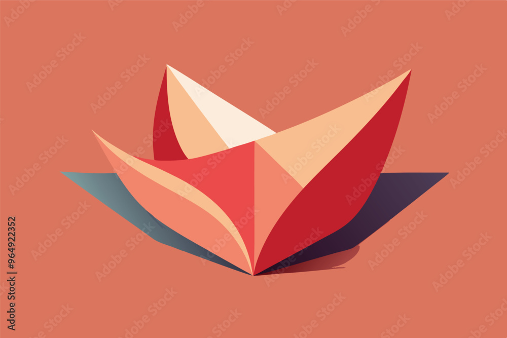 Fototapete a vibrant origami paper boat rests on a warm-toned surface, showcasing angular folds and a beautiful