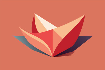 A vibrant origami paper boat rests on a warm-toned surface, showcasing angular folds and a beautifully balanced design in a serene and artistic setting