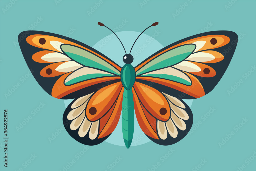Poster a colorful butterfly with intricate wing patterns resting against a teal background, showcasing its 