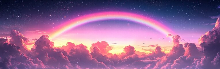 Dreamy Sky with Rainbow and Pastel Clouds